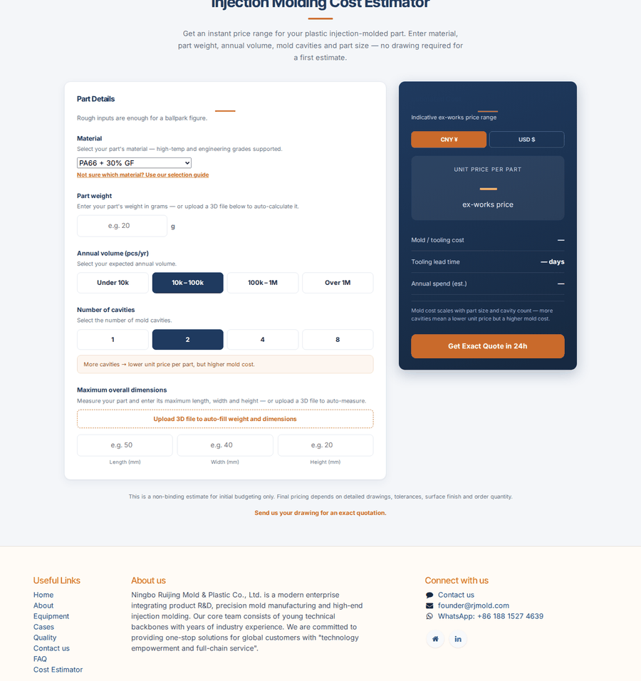 Injection molding cost estimator demo