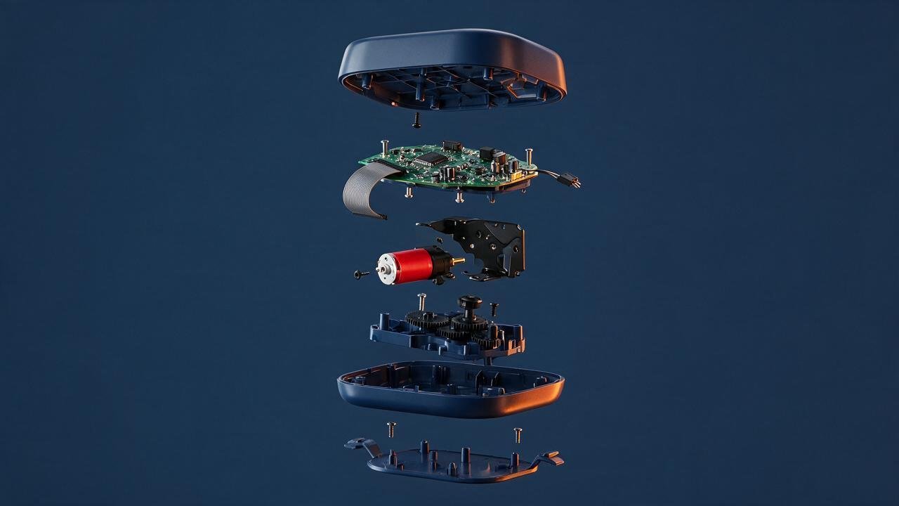 Plastic, metal and electronics assembly